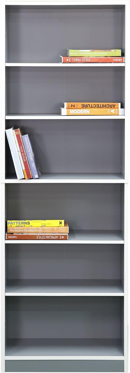 Absolute Deal 6-Tier Tall Bookcase Shelving Display Unit, Wood, Grey, 60 x 29 x 180 cm