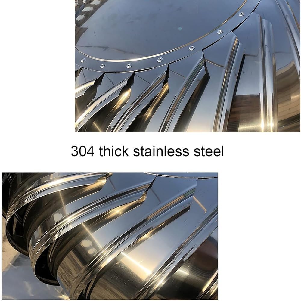 Rotating Roof Vents, Stainless Steel Roof Ventilator, Round Air Vent Outlet 8" 12" 14" 16" 18" 20" 24" Roof Wind Turbines Cap Vent, Air Vent Attic Ventilator(450mm/17.8in)