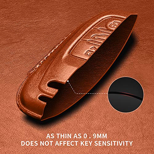 Image of Tukellen Compatible with Audi Key Fob Cover Genuine Leather with Keychain,Leather Key Case Key Shell Compatible with Audi R8 Q5 Q7 S3 S4 S5 S6 S7 S8 SQ5 RS5 RS7 A4 A5 A6 A7 A8 Keyless Entry-Brown