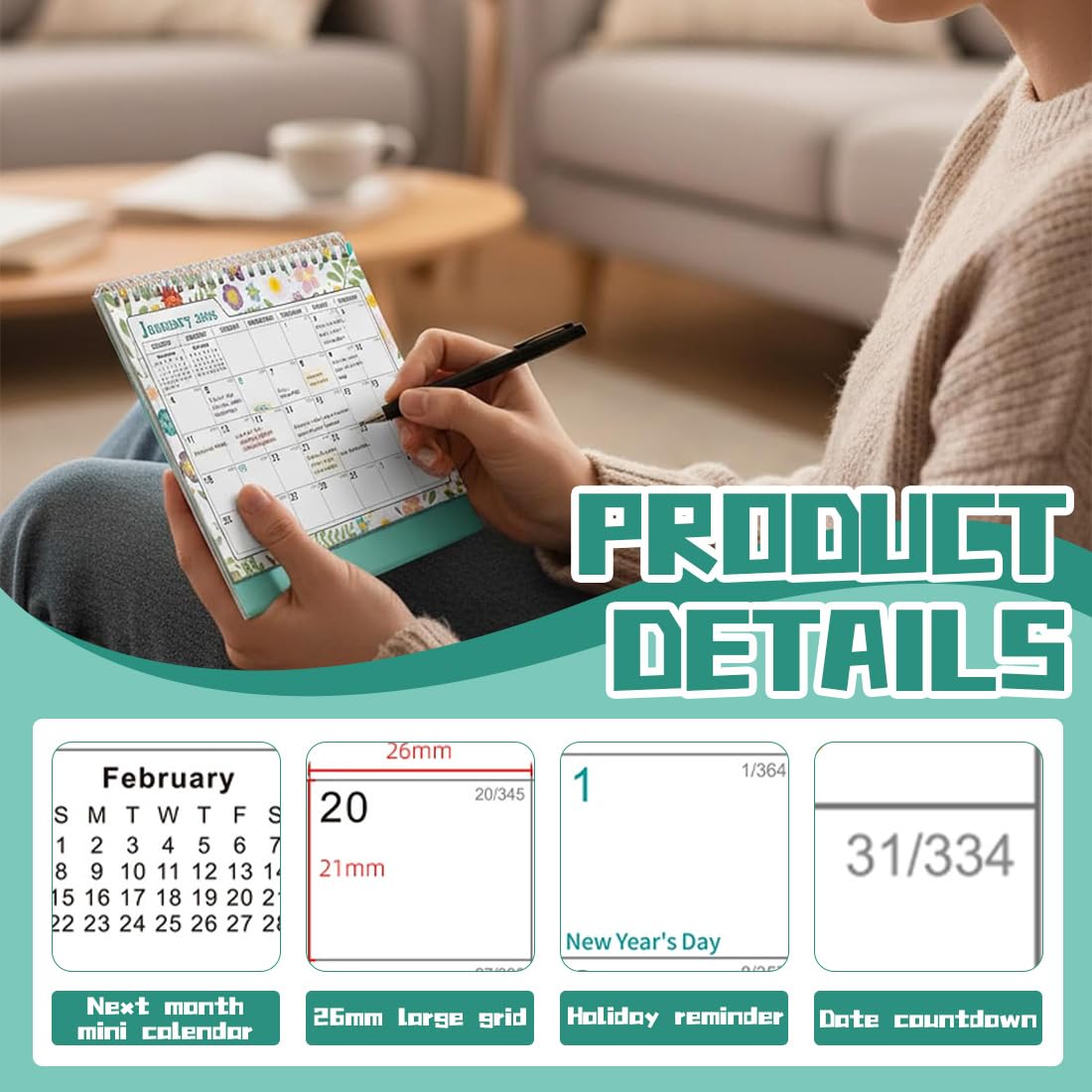 Calendrier de Bureau 2026, Calendriers de Bureau 2026, Planificateur Mensuel, Calendriers avec Pochette Organisateur pour la Maison les Étudiants et le Bureau