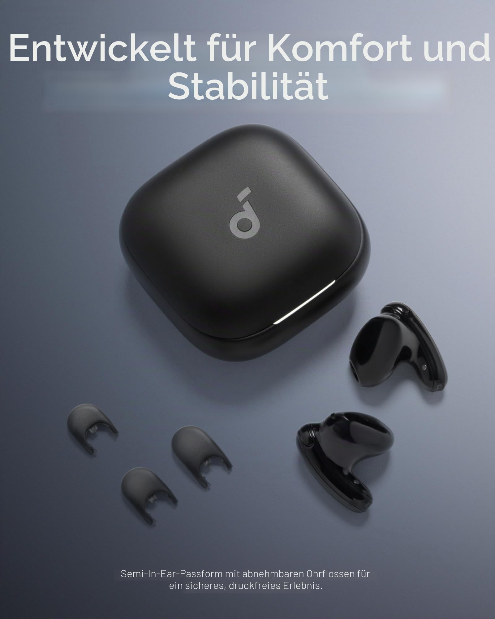soundcore Liberty Buds by Anker, Semi-In-Ear Design, abnehmbare Ohrflügel, Adaptives Noise Cancelling in Echtzeit, Hi-Res, Kabellose Bluetooth-Earbuds, Übersetzungskopfhörer, 30h Spielzeit