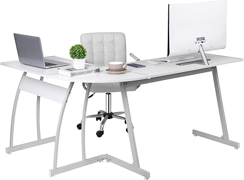 Miniatura 33 de ZenStyle Escritorio esquinero para computadora en forma de L de 55 pulgadas, marco de acero resistente y superficie impermeable, diseño de grano de