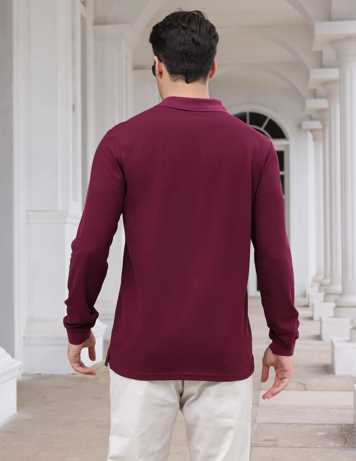 KUNJLELP 100% Cotone Polo da Uomo Manica Lunga Ricamo di Giraffa Maglietta Uniformi Polo da Lavoro per l'autunno e l'inverno