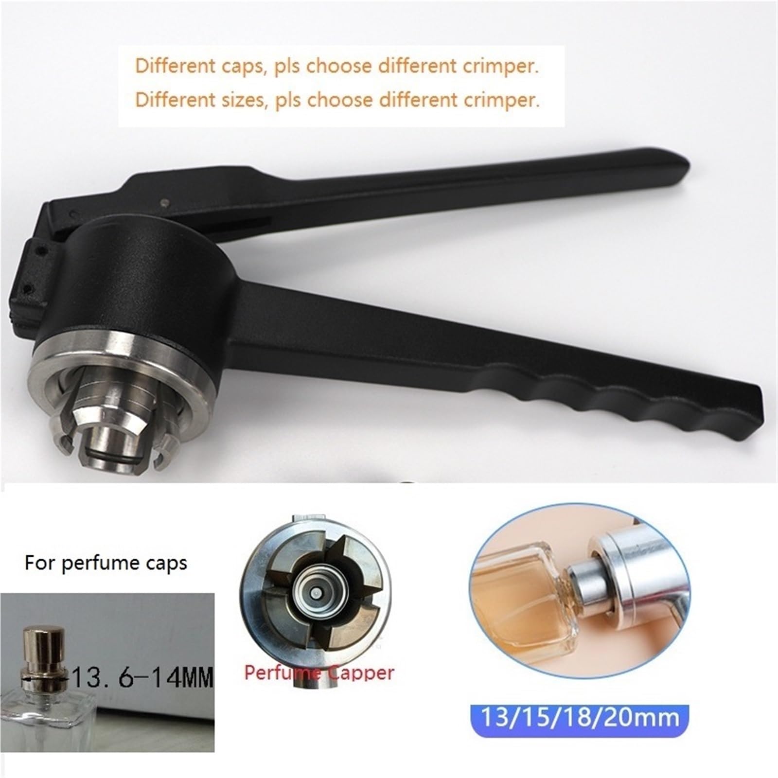 Alicate Crimpador Manual Engarzadora de viales vidrio 13 mm/15 mm/20 mm | Herramientas de taponado y prensado de botellas for sellado de viales(Perfume Capper,15mm)