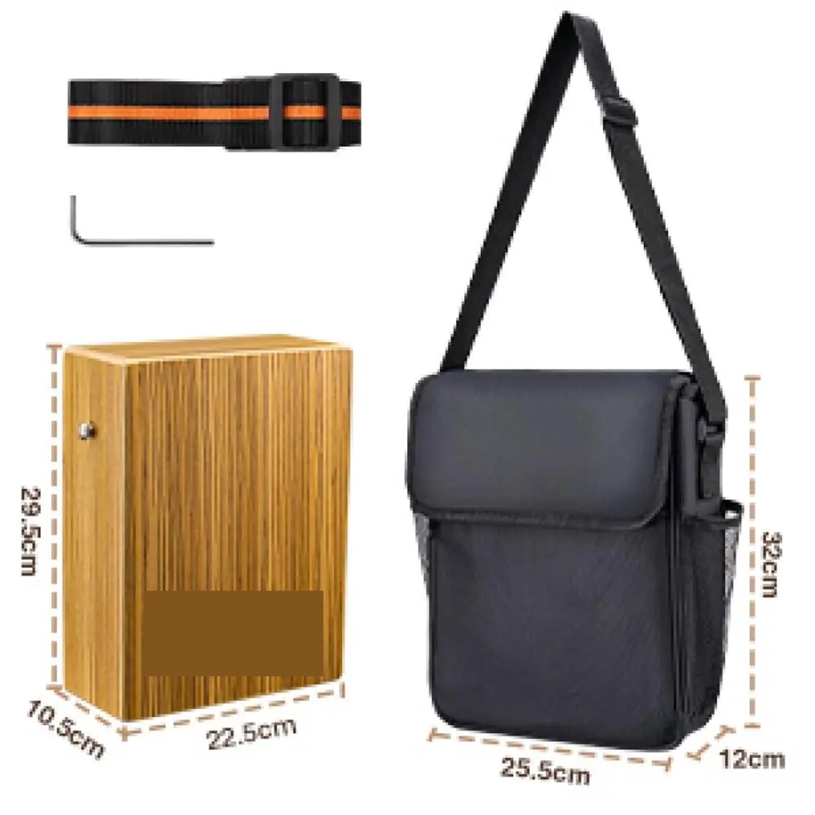Cajon Cajon in legno con chitarra, strumento a percussione compatto in miniatura tracolla e borsa portaoggetti, tamburo musicale a mano
