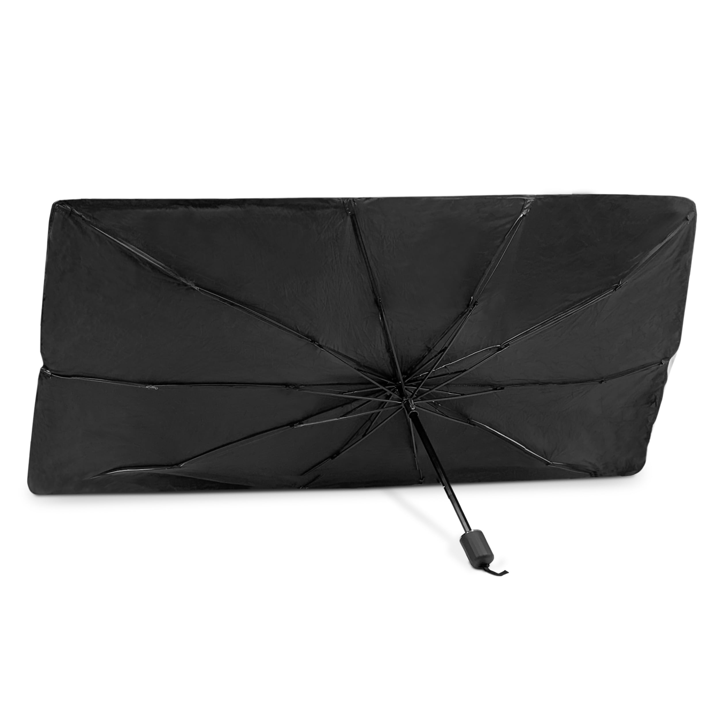 TIENDA EURASIA – Parasol Paraguas Coche Delantero | Paraguas Parasol Coche | Poliéster Protección UV | Funda de Poliester Incluida | Color Negro y Plata | Anti UV Rayos (130 x 65 cm)