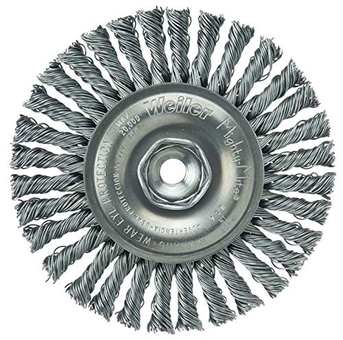 Image of Weiler 13128 Mini Roughneck 4 inch Stringer Bead Wire Wheel, .020 inch Steel Fill, 3 /8 inch-24 Unf Nut, Made in the USA