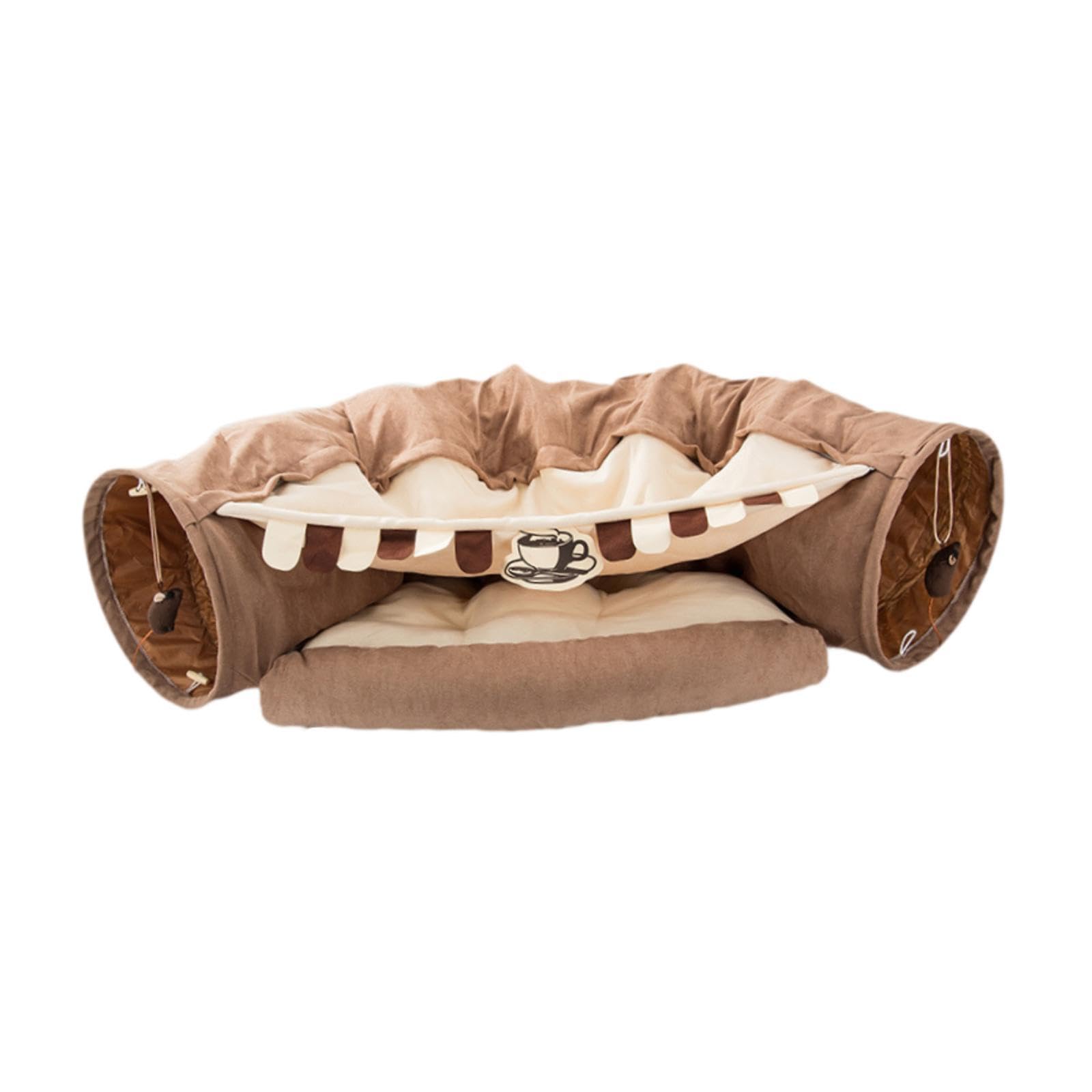 Tunnel pour Chat Tunnel avec Coussin Lavable Lit Pliant Jouet Tube Polyester Accessoire Animaux Adapté pour Chats Chiens Lapins Habitat Maison, Café