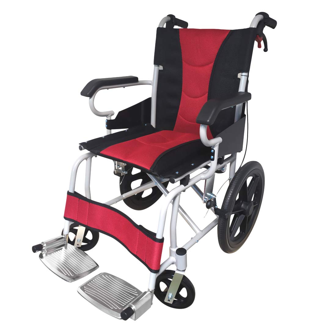 Polironeshop PRATIK Carrozzina Pieghevole da transito Sedia a rotelle Alluminio Nero/Rosso