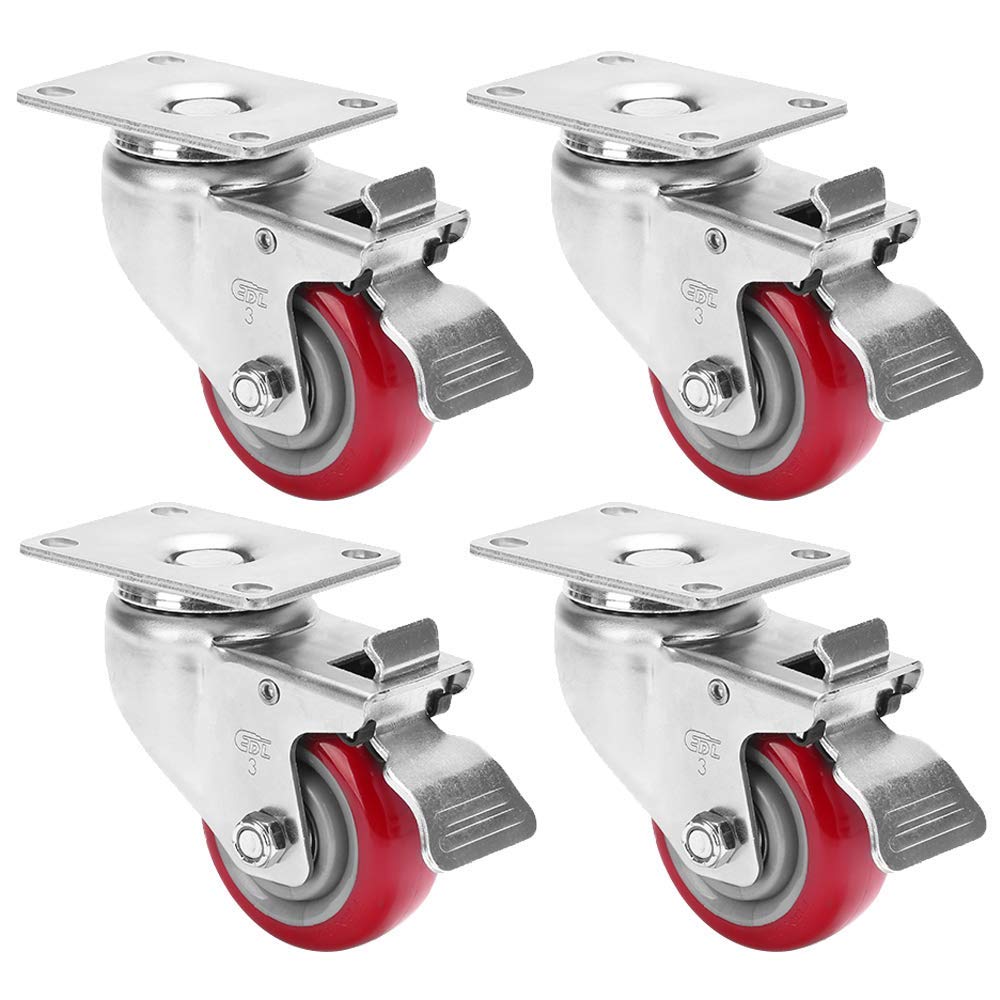 GBRJUYF Heavy-Duty Transport Casters 500kg Load Capacity 4 Universal Rubber Polyurethane Wheels 360° Rotation with 4 Brakes Perfect for Industrial and Home Use