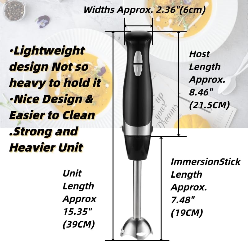 Yavxzvbw Immersion Hand Blender, 600W Portable Stick Blender with Chopper, Variable Speed Hand Blender Cordless for Beaker, Baby Food, Smoothies, Egg Beater