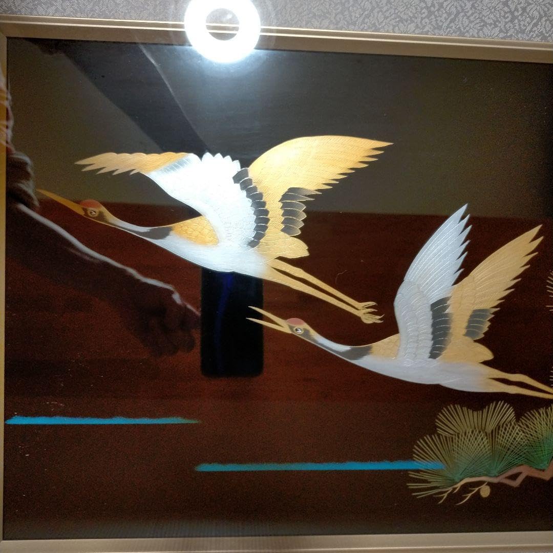 大門玉山作　うるし額　越前塗り　鶴 大門玉山作うるし額越前塗り鶴