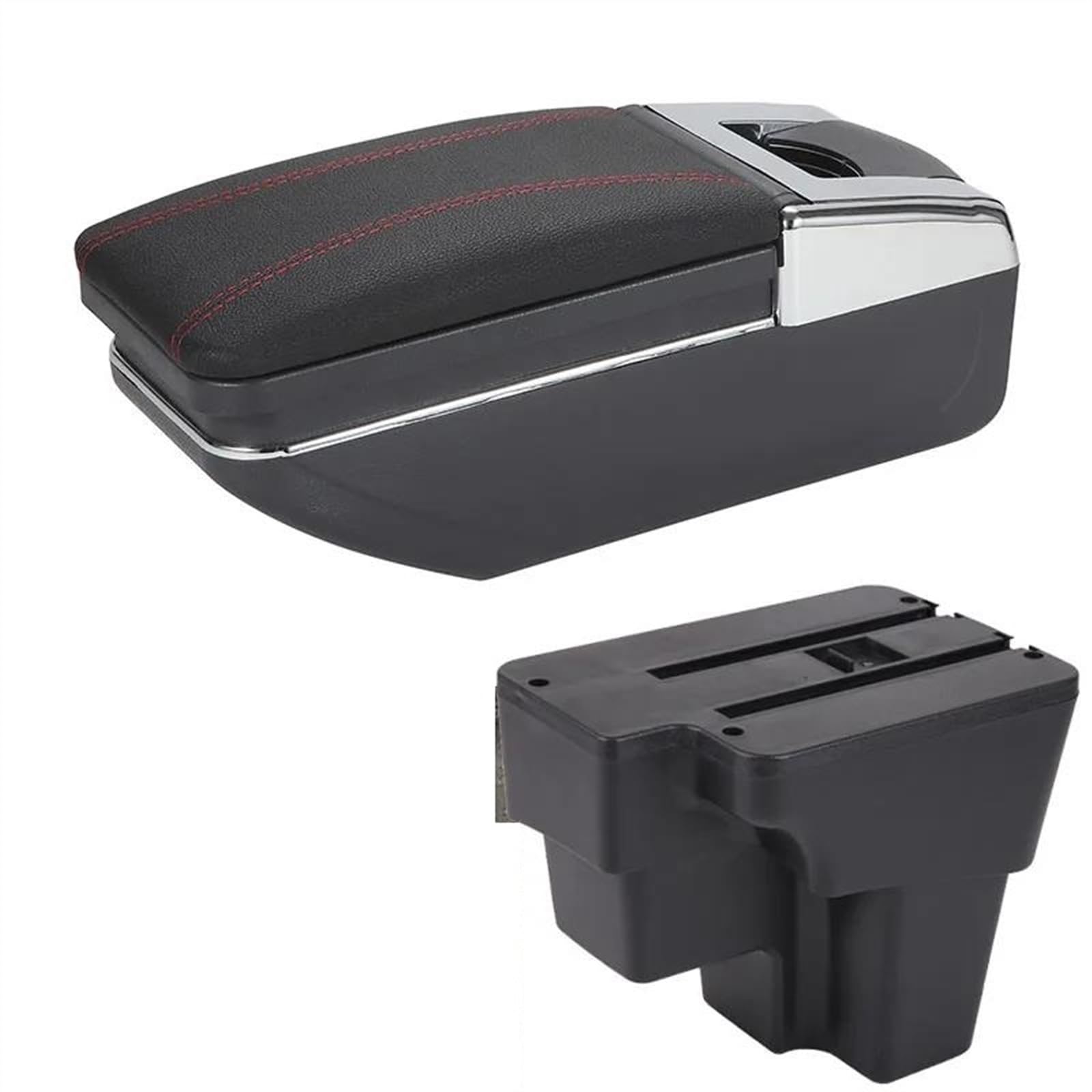 NOHEEU Armrest Box Car Europe South Retrofit Parts Storage For STONIC For Cerato For RIO 2015-2022(C1 Black red No USB)