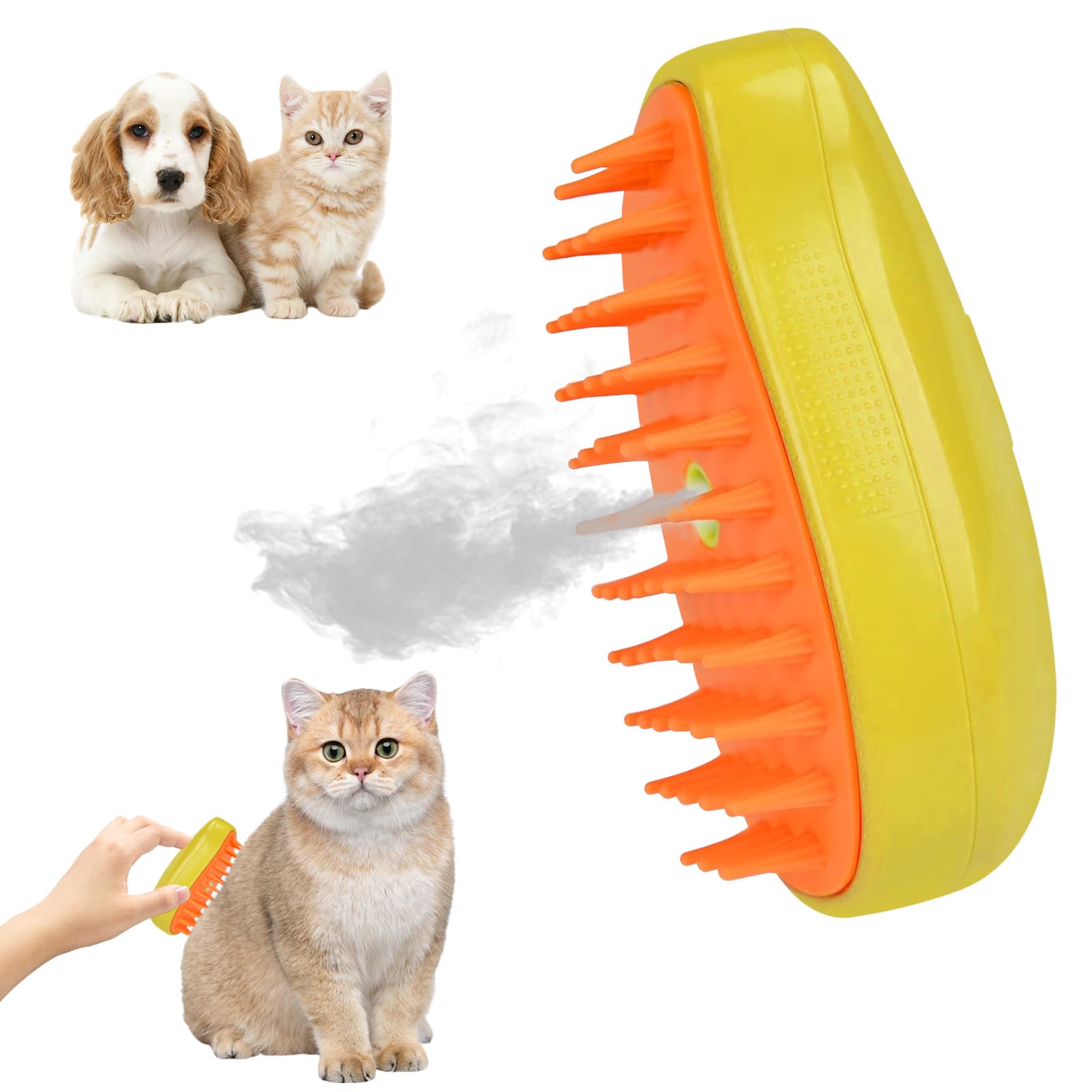 Cepillo de Vapor para Gatos,3-In-1 Cepillo Gato Vapor,Cepillo Gatos Quitapelo,Cepillo de Vapor Multifuncional para Gatos,Para Gatos Perros Masaje Cepillos Autolimpiantes
