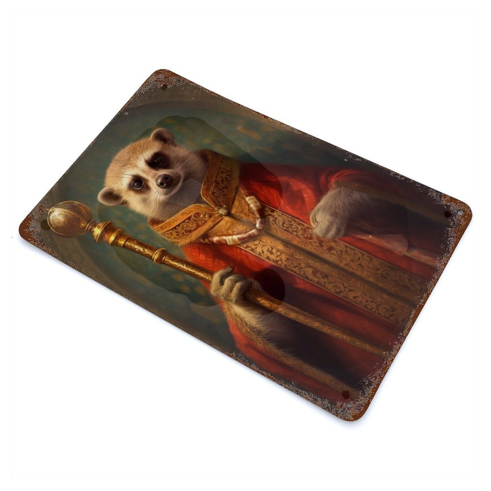 King Meerkat with A Crown Rustic Tin Plaque 11.8"x7.9", for Living Room, Hallway And Home Decor, Decorative Metal Wall Art