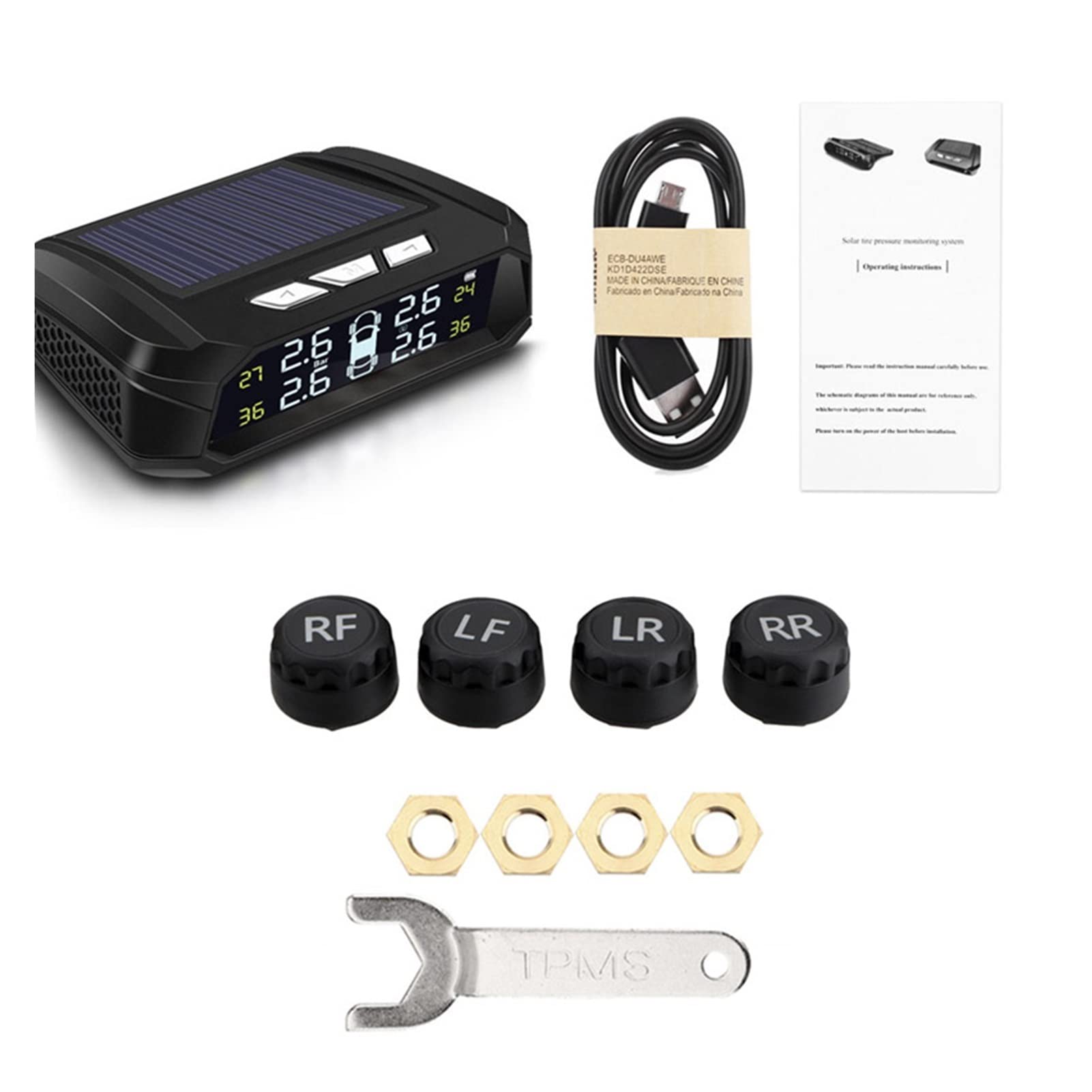 Monitoraggio della pressione dei pneumatici Solar Tpms. Sistema di monitoraggio della pressione dei pneumatici Allarme di alta temperatura con 4 sensori esterni/incorporati Monitor della pressione