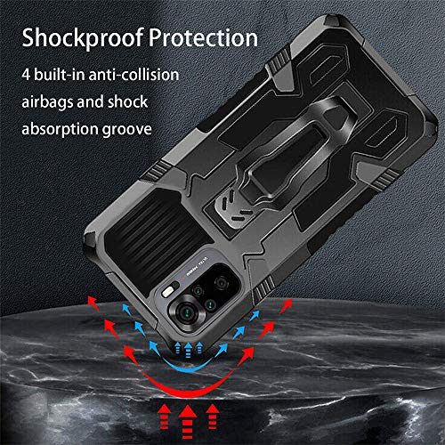 For Xiaomi Redmi Note 10 4G/Redmi Note 10S Case With [2 Pack] Tempered Glass Screen Protector Rugged Hybrid Dual Layer Military-Grade Phone Cover Case With Belt Clip For Redmi Note 10 4G Case -Black #TOP1