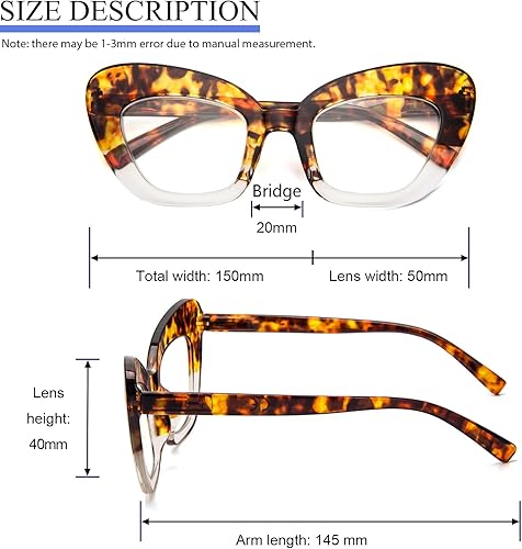 Miniatura 4 de prtcslwd Gafas de lectura con montura grande de ojo de gato, paquete de tres gafas de lectura de gran tamaño, antirreflejos, antirayos azules, para