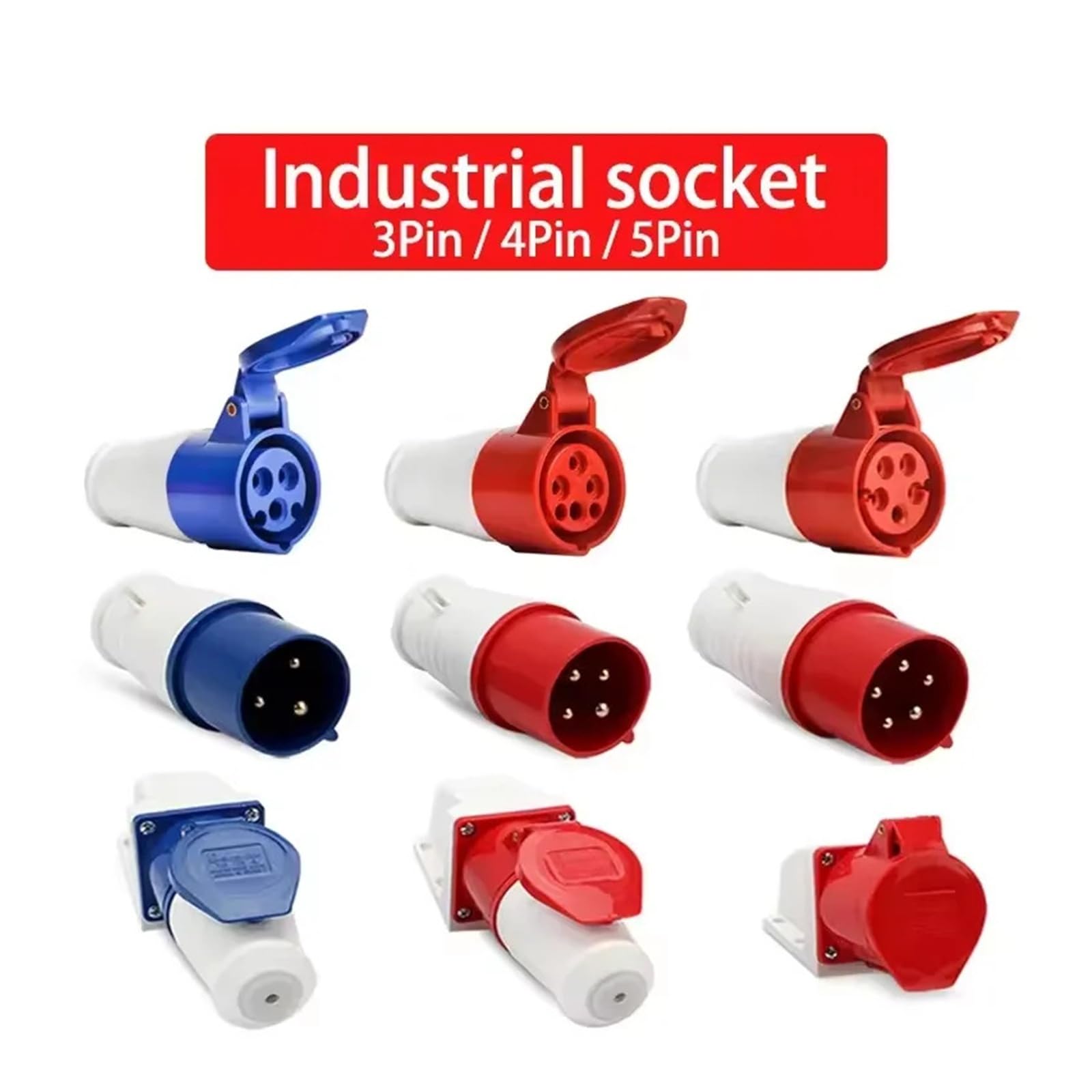 Enchufe industrial IP44 resistente al agua, conector de 3 pines, 4 pines, 5 pines, 16 A/32 A, conexión eléctrica, montaje en pared (enchufe montado en panel, 16A-4P)