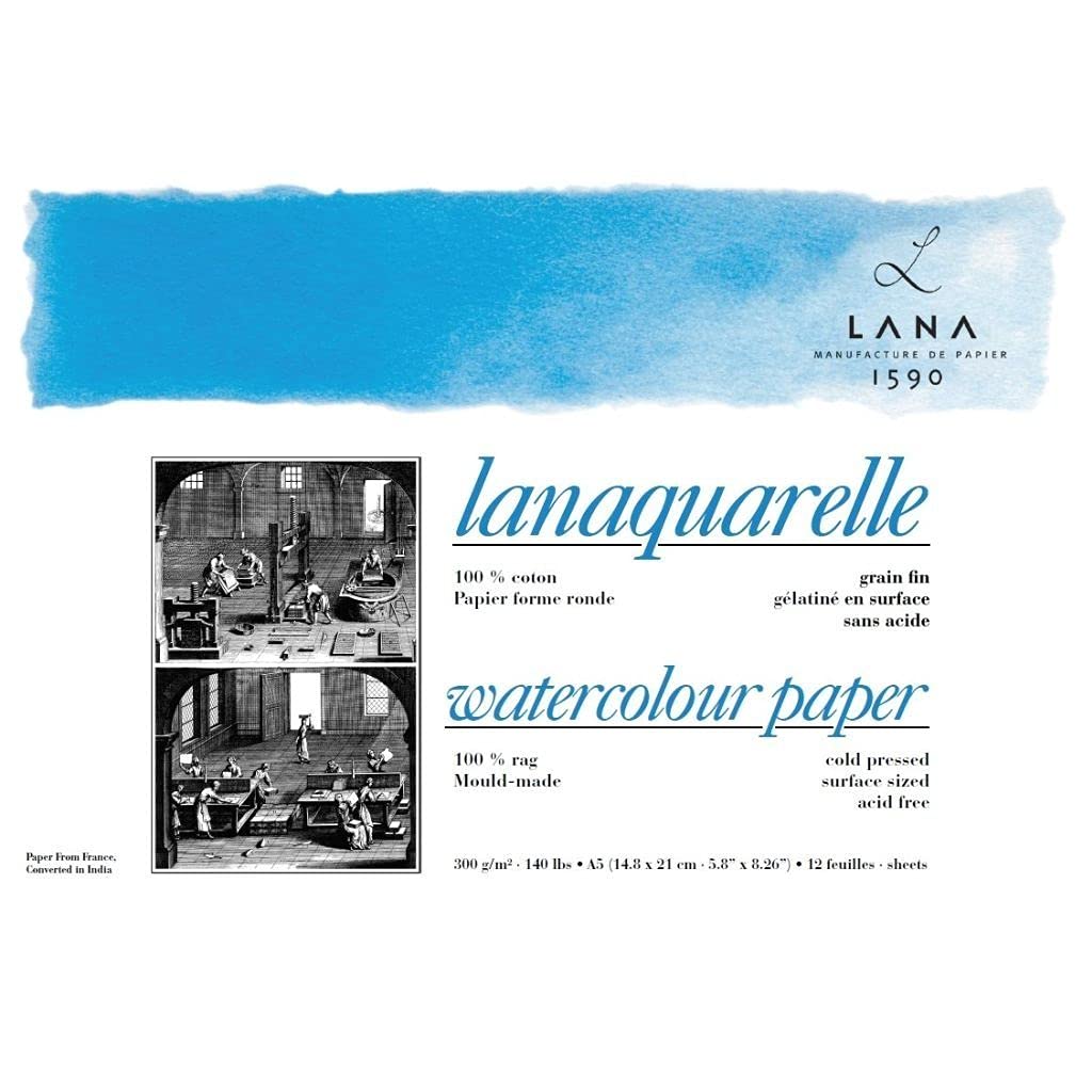 Lana Artists Watercolour - Lanaquarelle - A5 (14.8 cm x 21 cm) Natural White Fine Grain/Matt Surface/Cold Press 300 GSM Paper, Short Side Glued Pad of 12 Sheets (B099SF9KZY) Amazon Price History, Amazon Price Tracker
