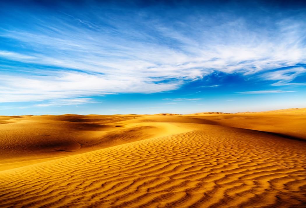 AOFOTO 7x5ft Desert Backdrop Golden Desert Sand Dunes Blue Sky White Clouds Wild West Landscape Photography Background Natural Scenery Desert Scene