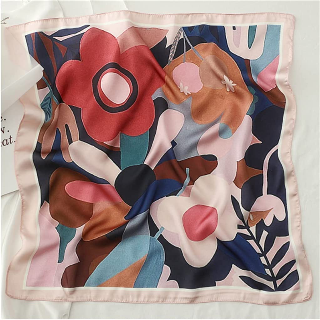 Bufanda de Mujer Bufanda Cuadrada Estampado de Corbata de Pelo Pañuelo de Seda Satinada Pañuelo de Cabeza para Mujer Bufanda de Seda de Tira Larga pequeña (C 55 * 55CM)