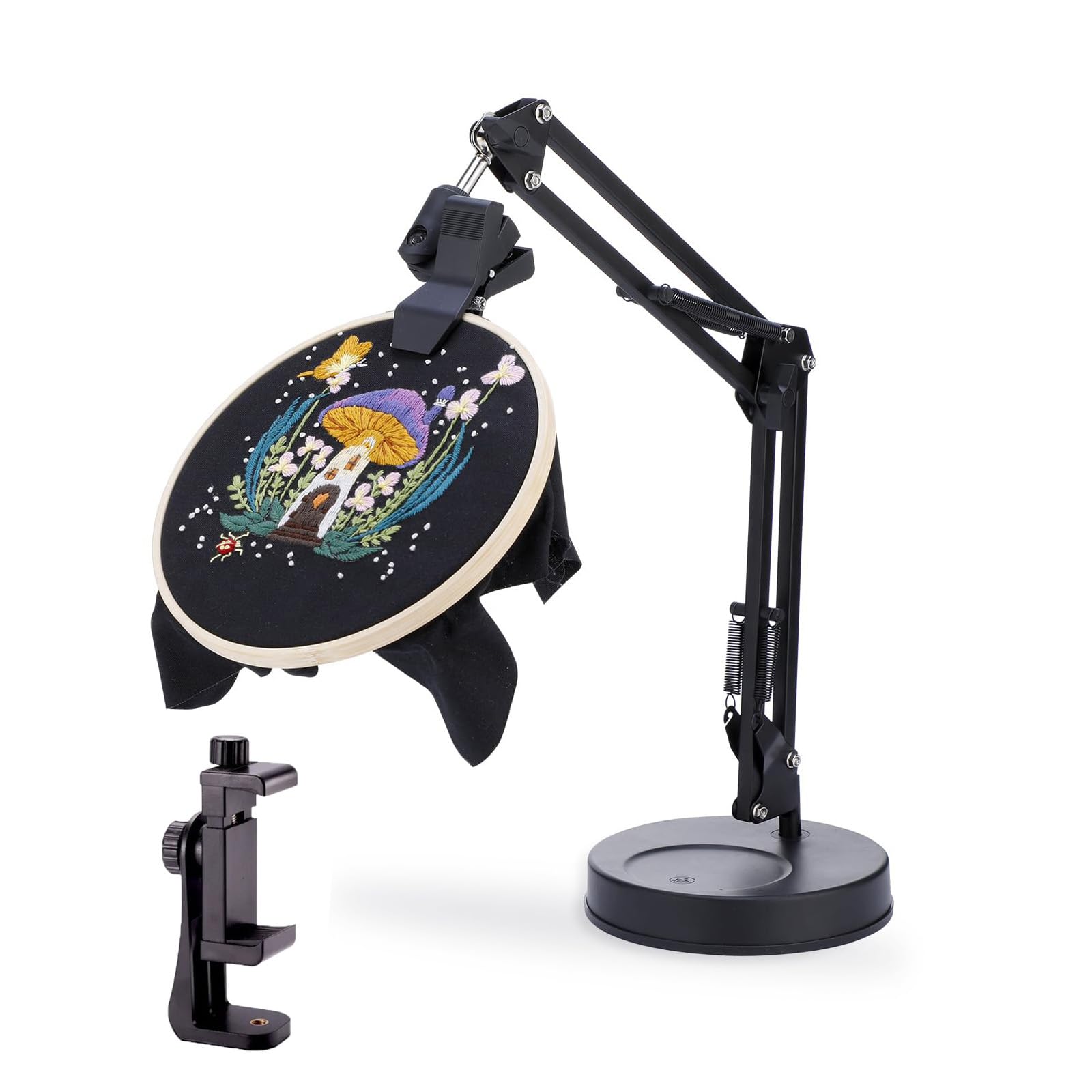 JSGHGDF Desktop Embroidery Hoop Stand with Phone Holder and Rotating Designs for Sewing ABS Embroidery Equipment