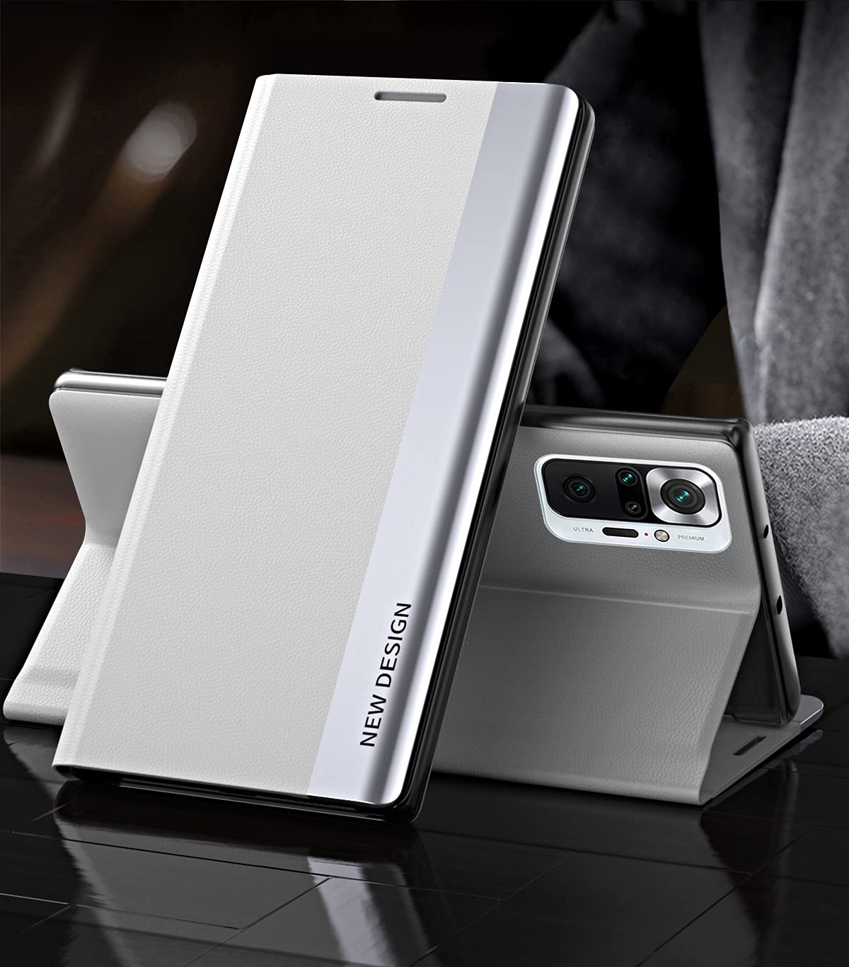 Custodia per Xiaomi Redmi Note 10 5G Smart Flip Cover con finestra laterale in TPU antiurto Argento
