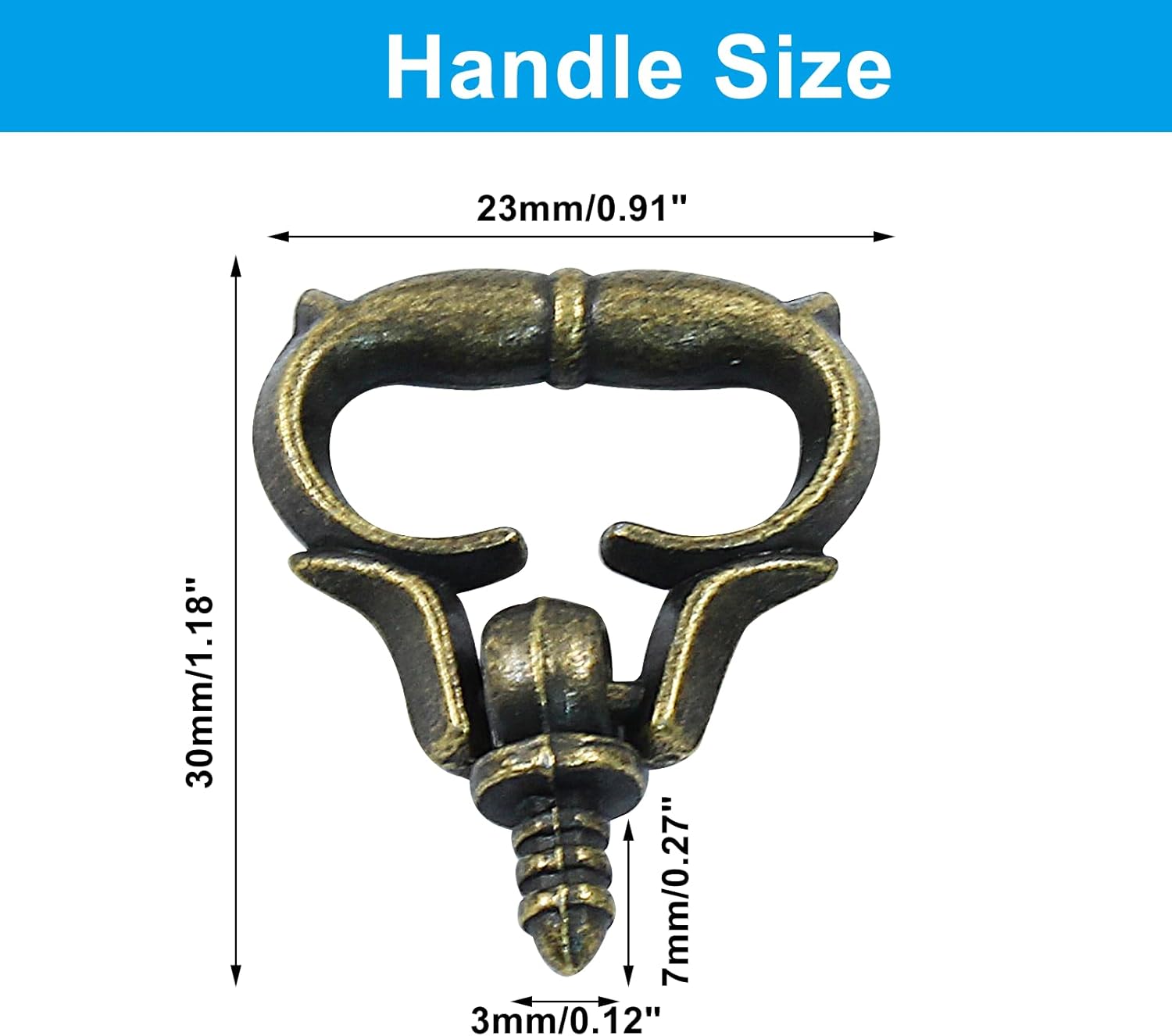 Piutouyar 20 Pcs Mini Pull Handles, Antique Bronze Cabinet Handles, Self-Tapping Screws Knobs, Metal Small Drawer Pulls for Jewelry Box Cupboard Wardrobe Dresser Furniture Hardware Decorative Knobs