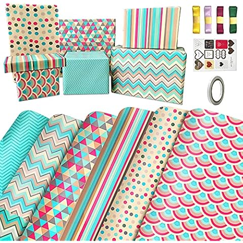 Wrapping Paper Sheets-Birthday Wrapping Paper Set Included 6 Gift Wrap Papers with Sticker,Ribbon-Eco Present Gift Wrapping Paper Birthday for Women,Men,Female,Girl,Boy,Adult,Any Occasion Cover