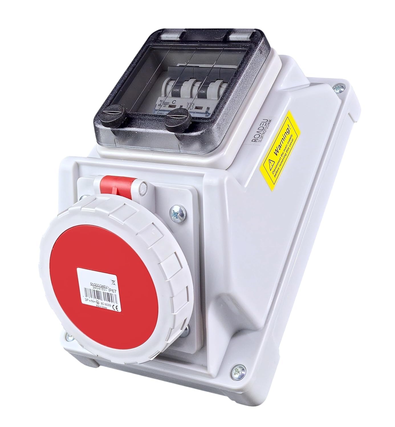 RoadEu – Presa a muro IP66 CEE 16A con interruttore magnetotermico – 400V 5 poli trifase – Impermeabile & antipolvere – Ideale per esterni e ambienti umidi