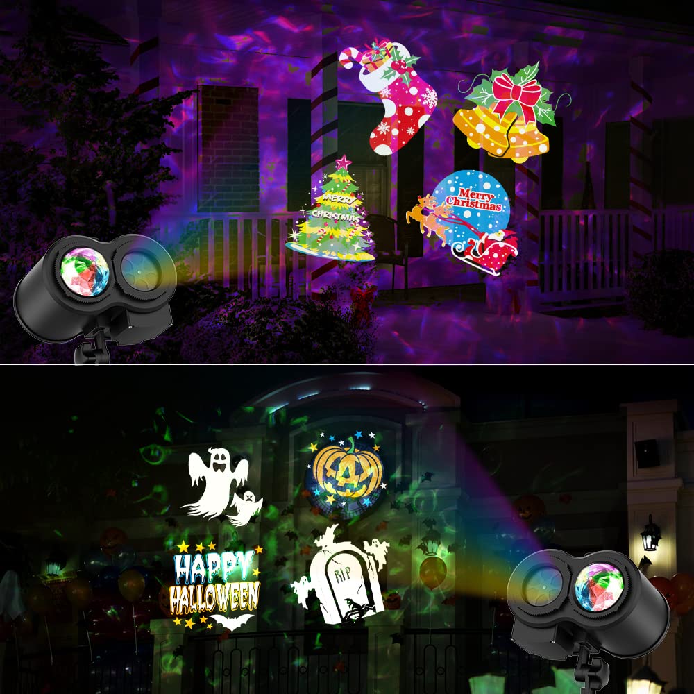 YAZEKY Świąteczne światła projektora, wodoodporna lampa projektora LED z pilotem, zewnętrzne oświetlenie projektora do wnętrz bożonarodzeniowych 12 wzorów dekoracji