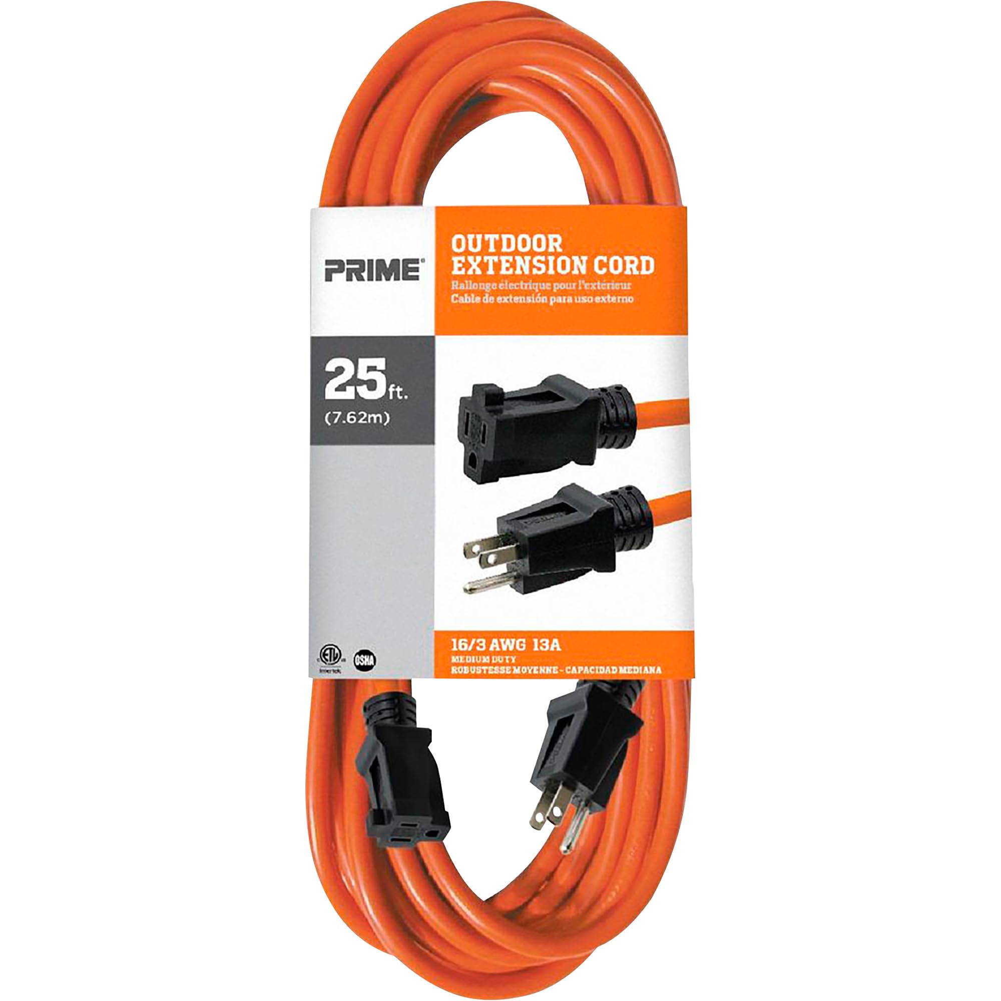 Prime Wire & Cable EC501625 25-Foot 16/3 SJTW Medium Duty Extension Cord, Orange by Prime Wire & Cable