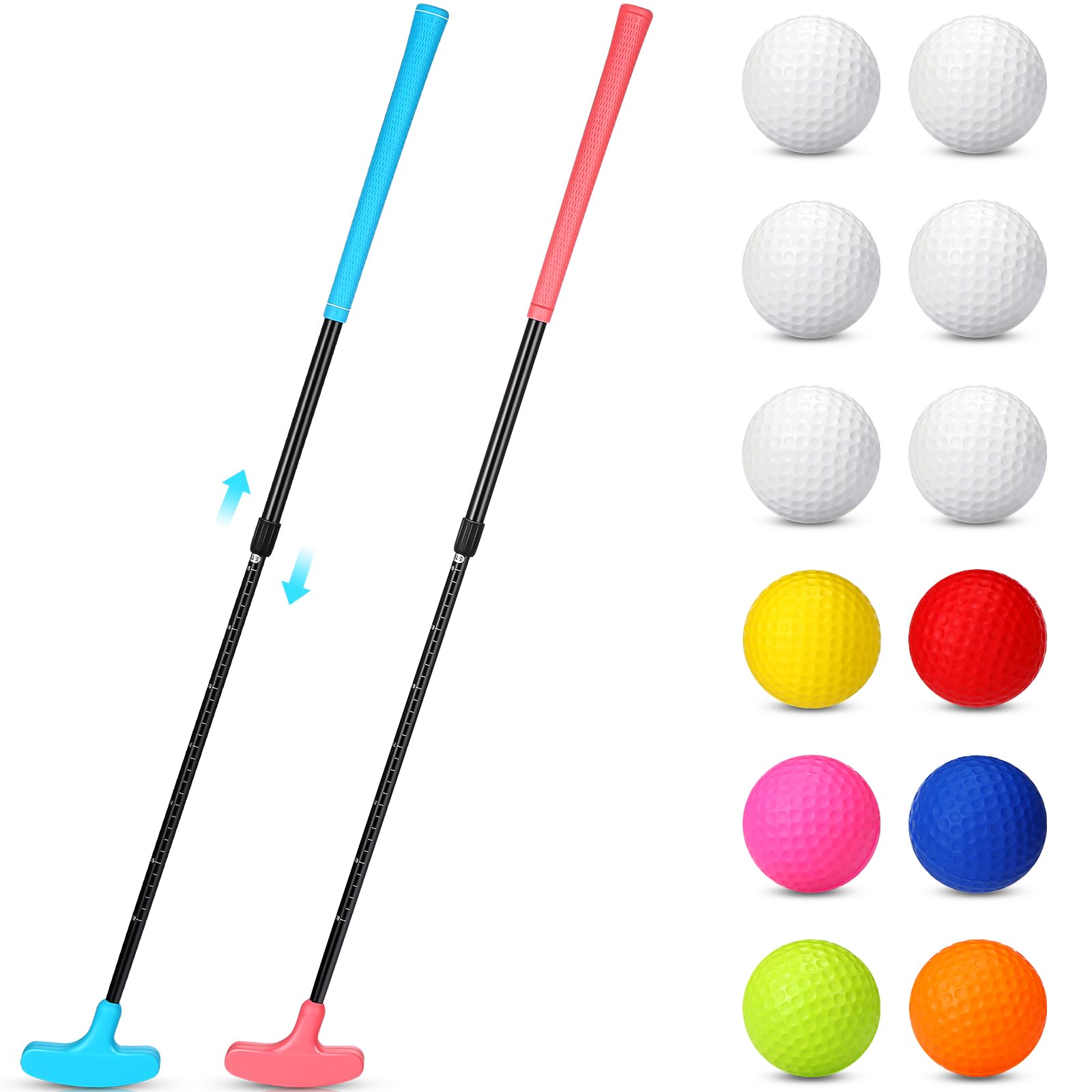 Hiboom 4 Pack Golf Putters for Men and Women Two Way Mini Golf Putter with 4 Golf Balls Adjustable Length Kids Putter Bulk for Right or Left Handed Golfers for Children Teenager Junior