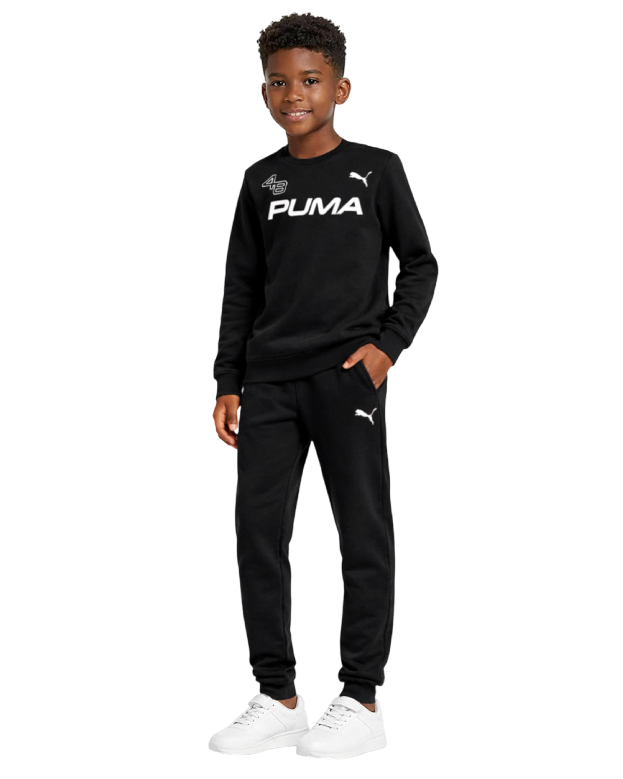 PUMA Ensemble 2 pièces de survêtement en polaire douce à col rond pour garçon et pantalon de jogging pour enfants (4-16)