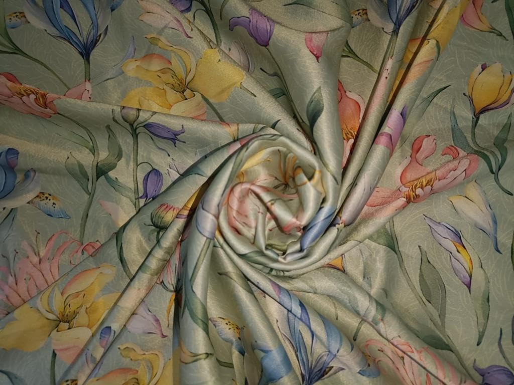 PuresilksSatin Fabric Floral Print 54" Wide Available in Three Colors Green