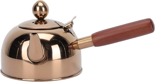 Zerodeko 1PC Stainless Steel Tea Kettle Wood Long Handle Small Tea Pot Stovetop Water Boiling Kettle Water Coffee Kettle (Rose Gold)