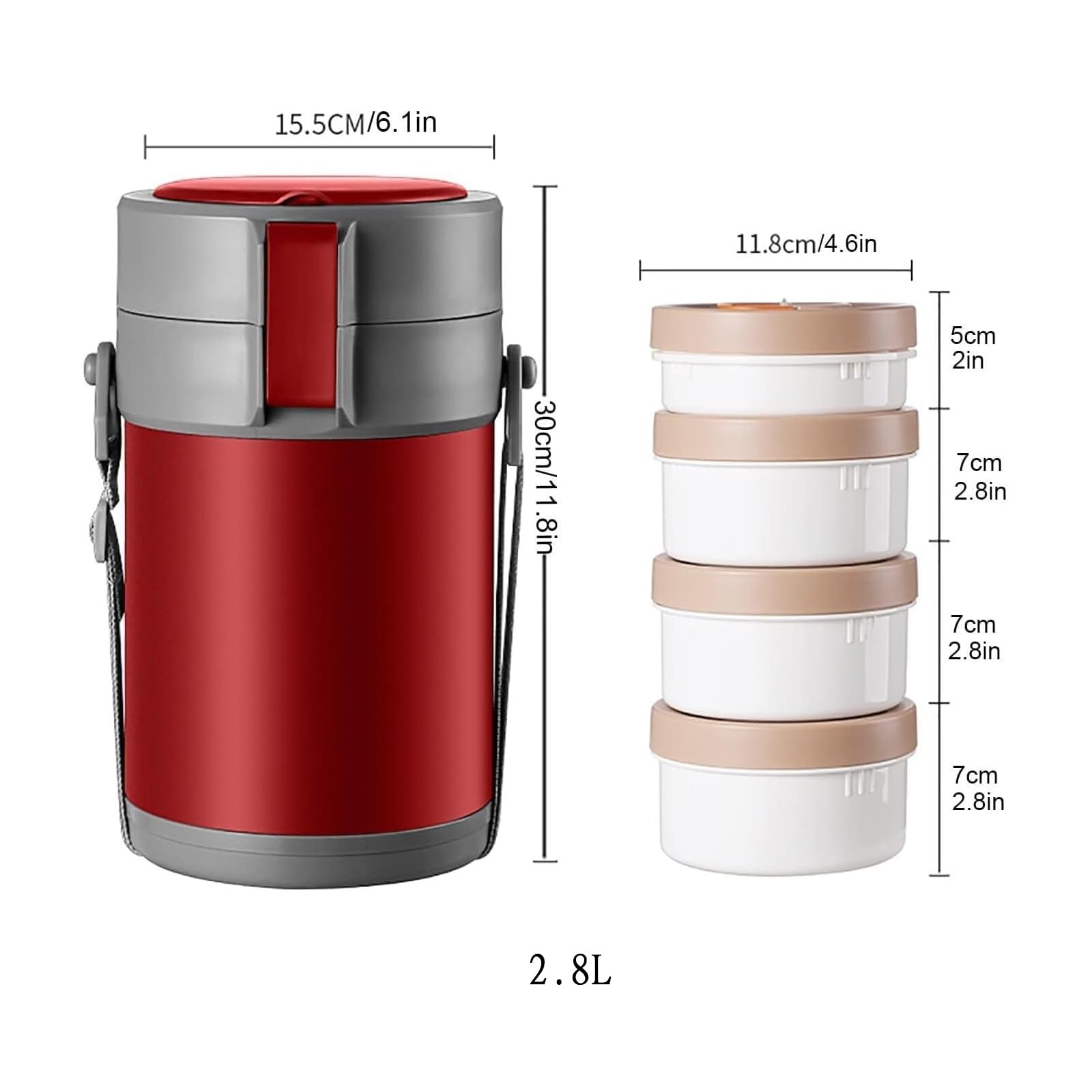 Pot Alimentaire Isolé, Boîte À Déjeuner Isolée en Acier Inoxydable avec 4 Boîtes Empilables, Garde Les Aliments Chauds Ou Froids Jusqu'à 12 Heures Et Étanche pour Le Camping en Voyage Scolaire