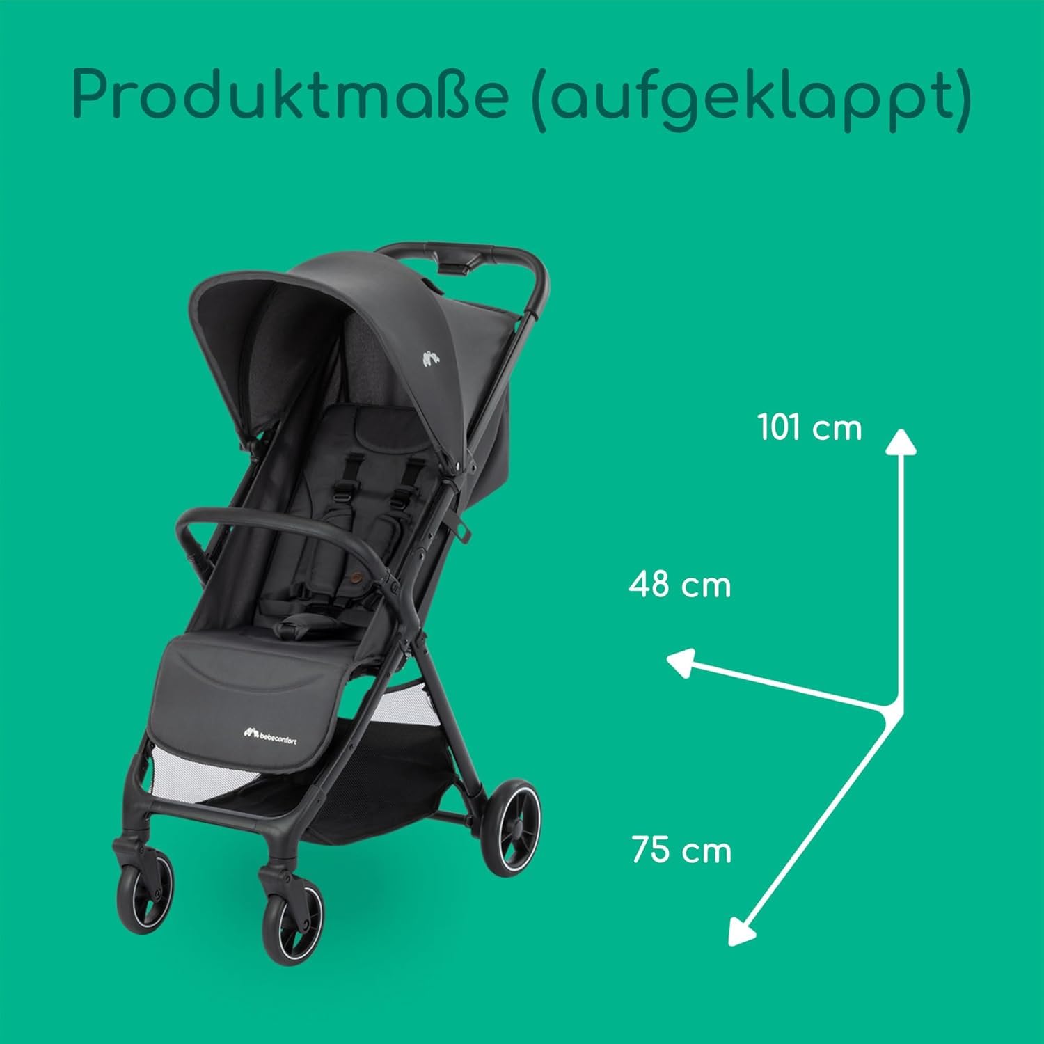 Bebeconfort Azur Kinderwagen Buggy Kompakt 0–3 Jahre 15 kg Leichter Reisebuggy Automatisch Einhändig Klappbar Stufenlos Flach Verstellbar Großer Korb Mineral Graphite