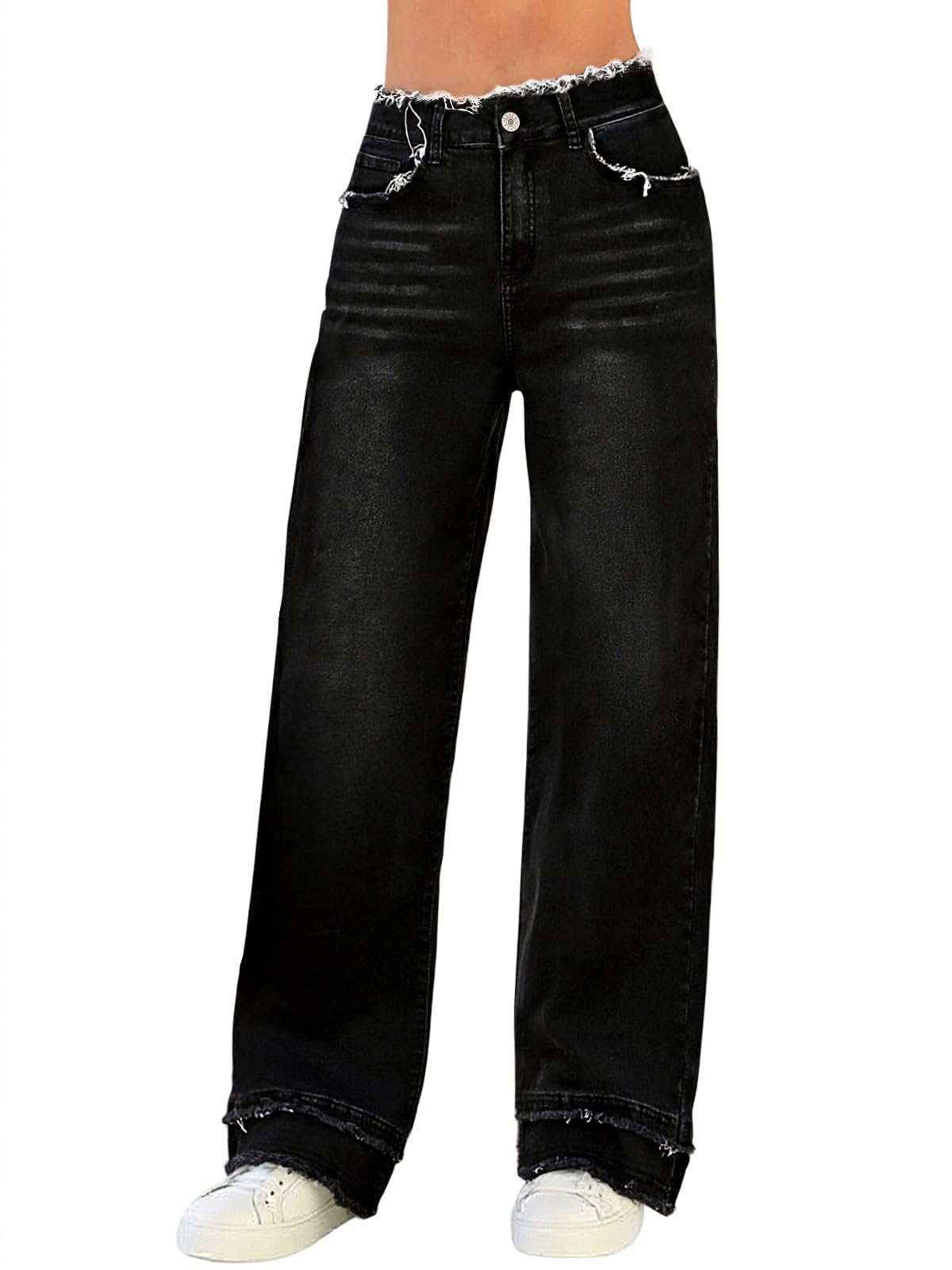 Baggy Jeans for Women Y2K Stretch High Waisted Straight Wide Leg Denim Jeans, Black, Small
