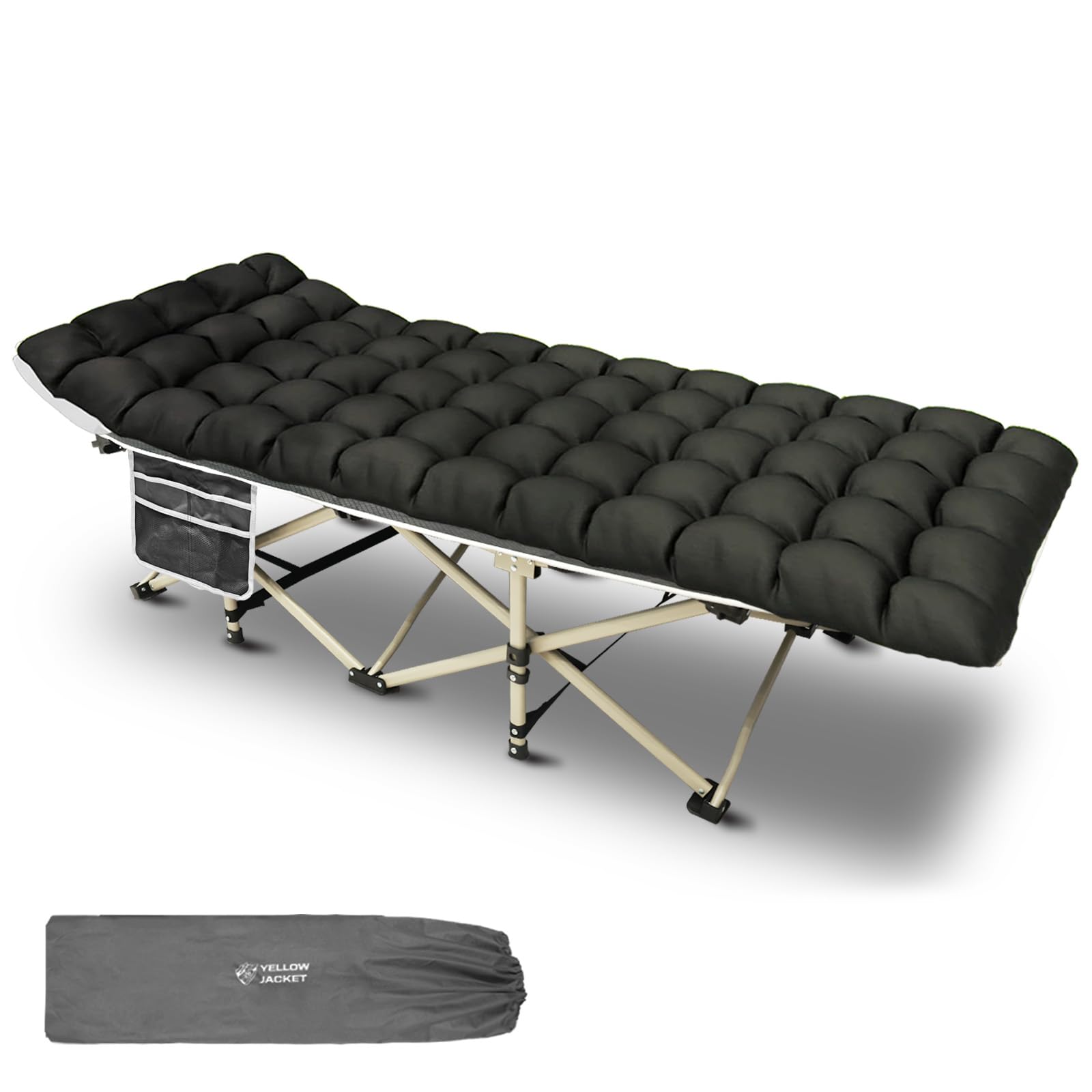 YELLOW JACKET Camping Cot with Mattress for Adults, Folding Sleeping Cot 600lbs Max Load, Portable Camping Cot with Carry Bag, 28