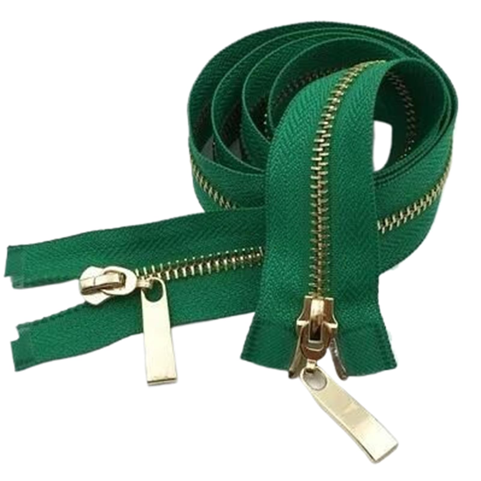 80/100/120 cm Double Slider Zipper Metal Light Gold Teeth Zip, Green, 5#,80cm