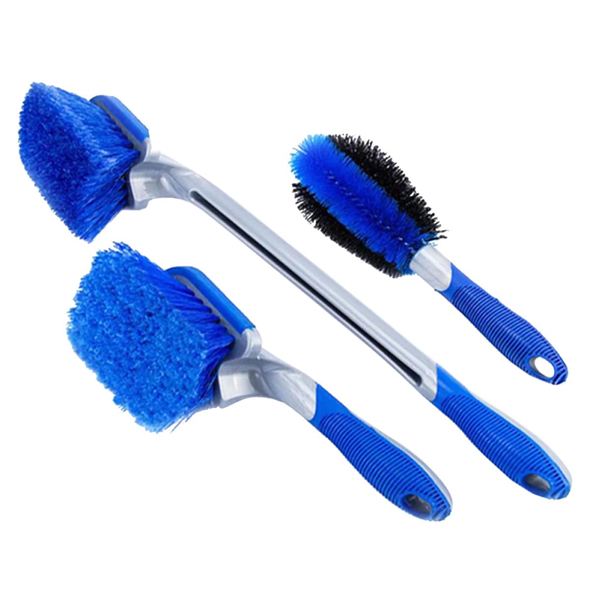 PLAFOPE Kit Spazzole Pulizia Pneumatici Auto 3 Pezzi Blu PVC Pp | Set 1 Spazzola Corta Cerchi, 1 Spazzola Corta Gomme, 1 Spazzola Lunga, per Veicoli e Imbarcazioni