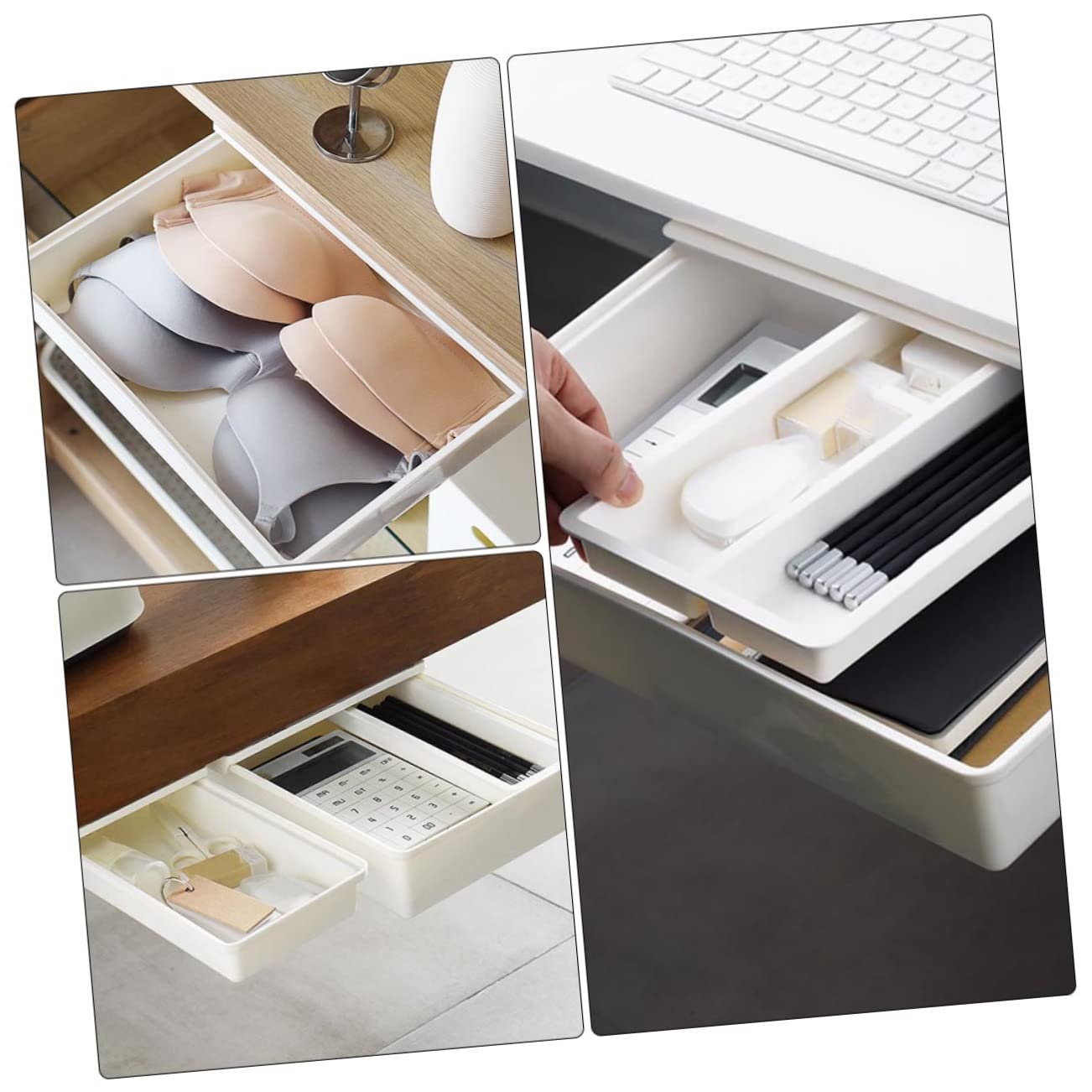 SHOWERORO 2piezas Caja Organizadora Adhesiva Bajo Escritorio Cajón Invisible Para Oficina y Hogar Almacenamiento Oculto Para Papelería y Utensilios Fácil Instalación y Ahorro De Espacio