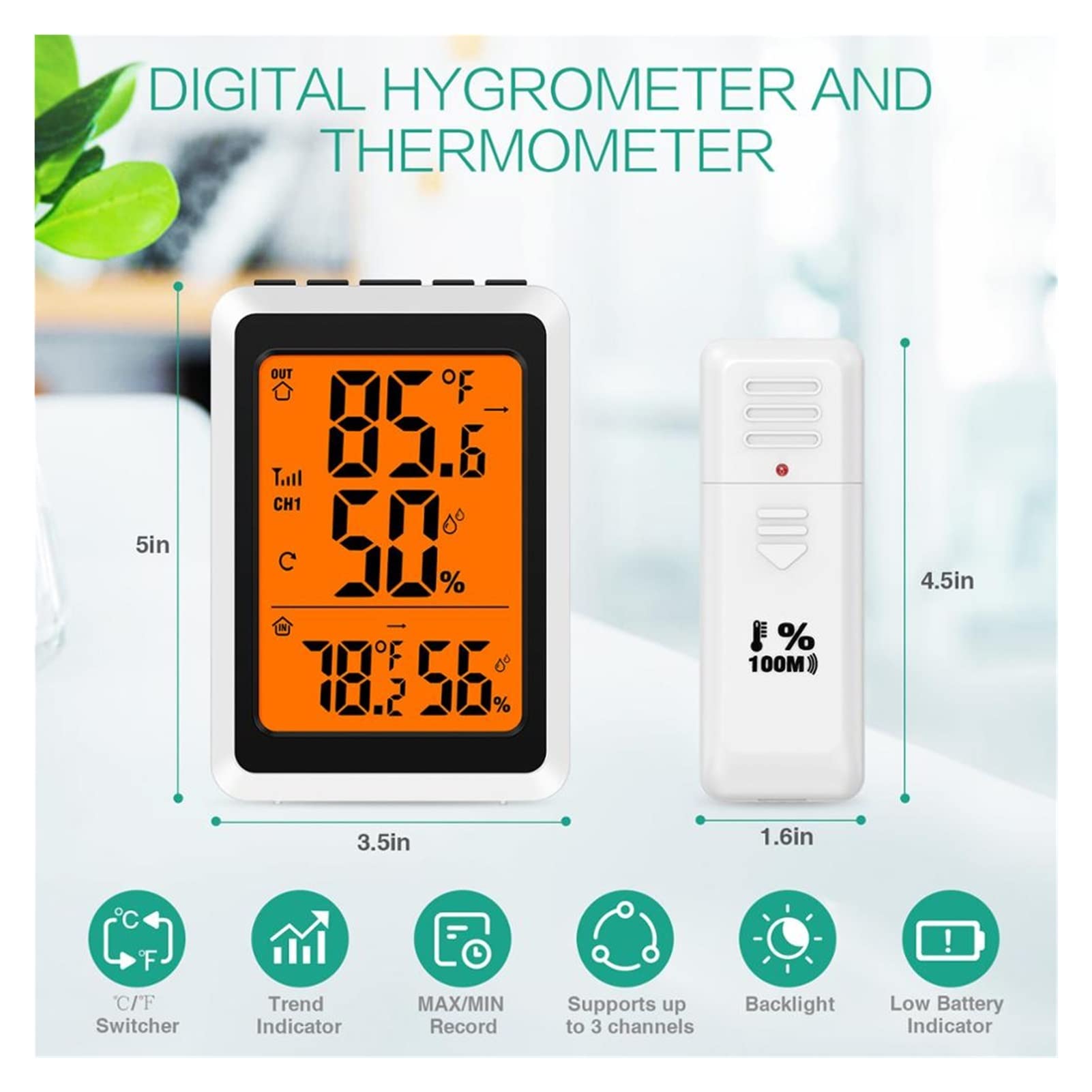 Termometry basenowe Halowy termometr zewnętrzny cyfrowy elektroniczny bezprzewodowy higrometr manom wilgotności Monitor temperatury z czujnikami do odkrytych i krytych basenów, spa, jacuzzi