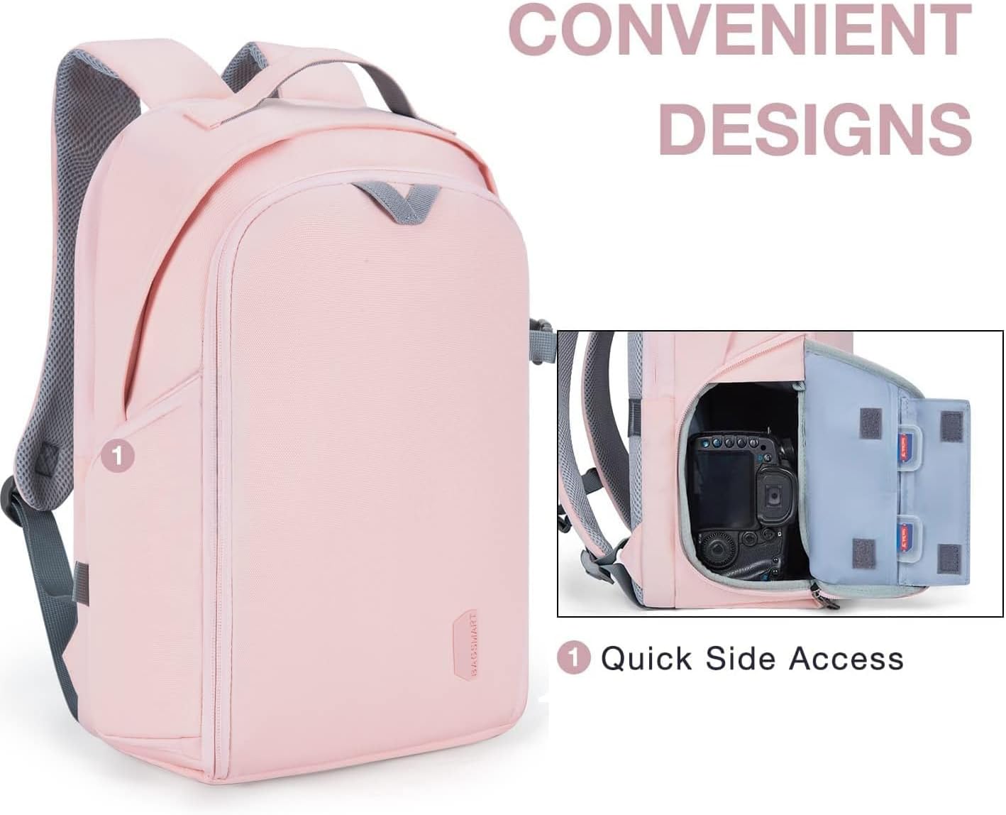 BAGSMART Camera Backpack, DSLR SLR Camera Bag Backpack Fits 15.6 Inch Laptop, Waterproof Camera Case for Photographers and Women,with Rain Cover,Tripod Holder,Pink