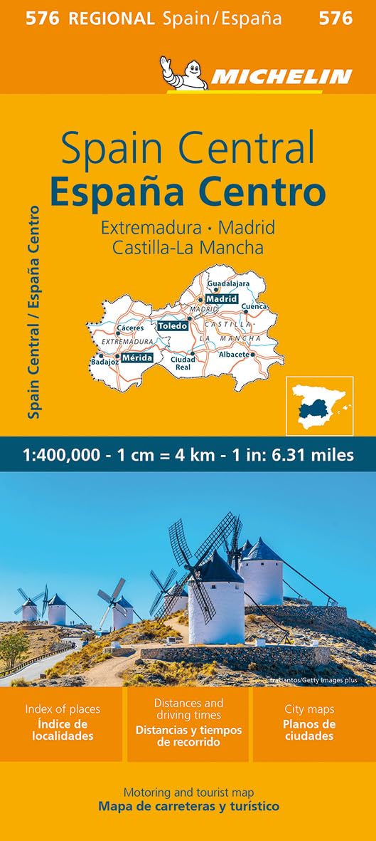 Spain Central, Extremadura, Castilla-La Mancha, Madrid - Michelin Regional Map 576: Index of Places / Indice De Localidades; Distances and Driving ... / Planos De Ciudades (Michelin Maps, 576) Map – Folded Map, 26 Oct. 2023