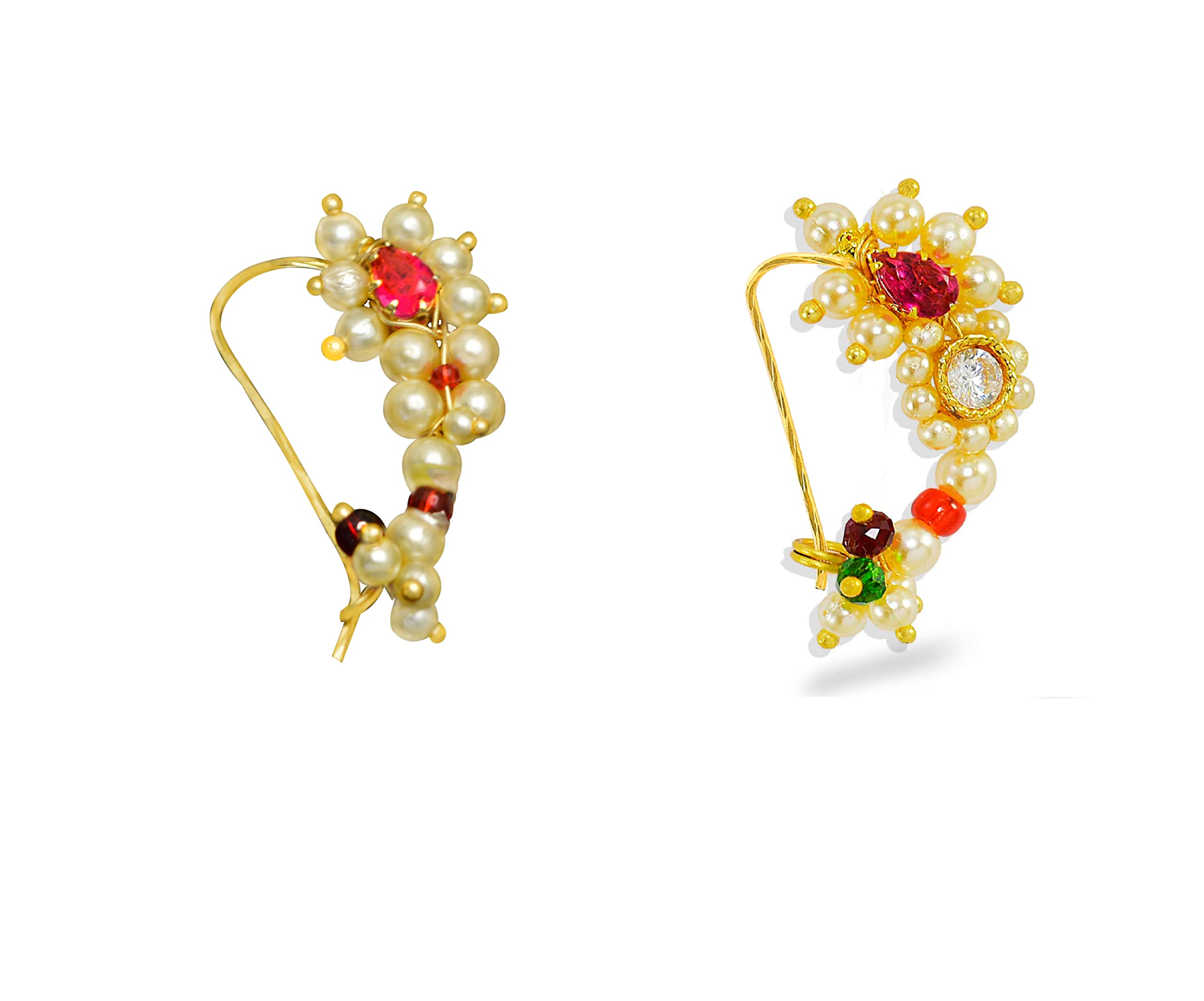 JEWELOPIA Marathi Piercing Nath Combo Gold plated ruby studded piercing Nose Ring For Women and girls (COMBO3) (B09LCG3KX2) Amazon Price History, Amazon Price Tracker