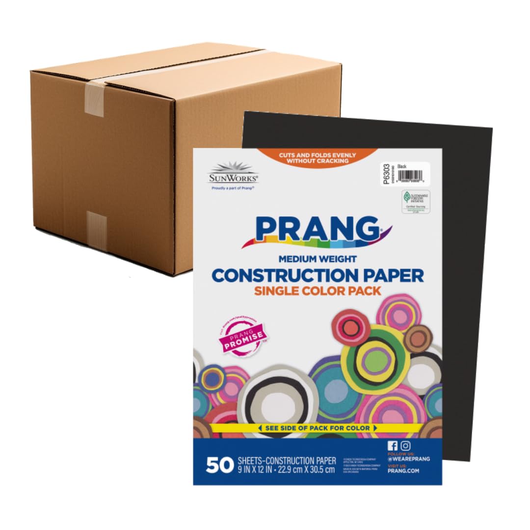 Prang Construction Paper, 9" x 12", Black, 50/Pack, 50 Packs