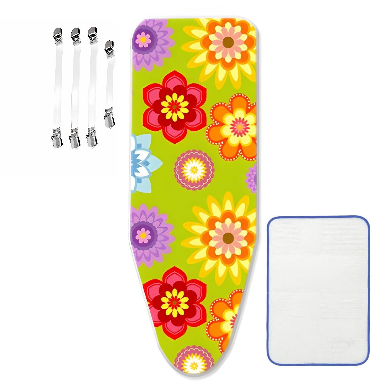 Extra großer Bügelbrettbezug, 160 x 60 cm, mit 4 Clips und 1 Bügeltuch, langlebig, hitzebeständig, universelle Passform für einfaches Bügeln und maximalen Schutz